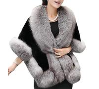 LaoZanA Women's Faux Fur Wrap Shawls Winter Warm Bridal Wedding Party Jacket Coat Grey Black