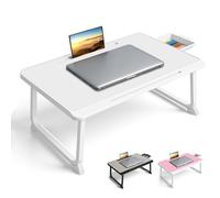 Lap Desk, Bed Table with Drawer, for Laptop, Reading, Writing, Eating & Watching Movies on Bed, Sofa, or Floor, Office and Home (White)