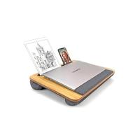 Lap Desk for Bed Sofa - 40x34cm Laptop Tray with Cushion, Handle Wrist Rest,Portable Wooden Pattern Lapdesk for 15.6” Laptop, Lightweight Table for Work or Study (Light Brown)