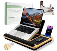 Lap Desk for Laptop 15” & 17” - Adjustable Bamboo Tray with Cushion, Phone Holder, Mouse Pad & Ventilation - for Bed, Couch or Office (Black)