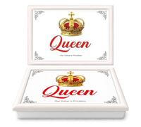 Lap Tray Bean Bag Serving Soft Cushion Padded Serving Laptray Her Ladyship The Queen Cushioned Tray for Breakfast in Bed, Dinner, Living, Drawing, Campervan & Camping (RED/White His Queen)
