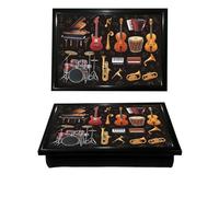 Lap Tray Famous Musical Instruments Bean Bag Base LapTray cushioned Breakfast Bed tray, Black Padded Portable Tray for Eating Work Caravan Camping Home Guitars