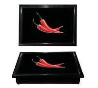 Lap Tray Red Flaming Twin Chili Bean Bag Cushion is Ideal for Laptops Studying Browsing TV, Food, Dinners, Crafts, Kids Coloring and Drawing Lightweight Portable, Easy Serve Home
