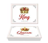 Lap Tray Serving Bean Bag TV Bed Soft Cushion Padded Bean Bag padded Breakfast Serving Cushioned Laptray Queen of His Heart OR King of Her Heart Use for Living (RED/White Set of Both)