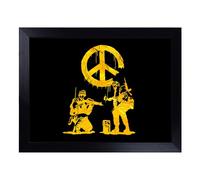 Lap Tray with Bean Bag Cushion, Banksy In Gold Peace Soldiers Graffiti