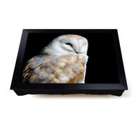 Lap Tray with Bean Bag Cushion, Barn Owl Bird | Raised Wooden Edge, Padded Cushion, Heat-Resistant Wipe-Clean Surface, for Meals, Laptops and Crafts