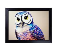 Lap Tray with Bean Bag Cushion, Barn Owl Watercolour | Handmade in the UK, Raised Wooden Edge, Padded Cushion, Heat-Resistant Wipe-Clean Surface, for Meals, Laptops and Crafts