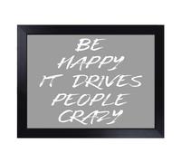 Lap Tray with Bean Bag Cushion, Be Happy Typography Quote | Handmade in the UK, Raised Wooden Edge, Padded Cushion, Heat-Resistant Wipe-Clean Surface, for Meals, Laptops and Crafts