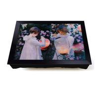 Lap Tray with Bean Bag Cushion, Carnation, Lily, Lily, Rose by John Singer | Raised Wooden Edge, Padded Cushion, Heat-Resistant Wipe-Clean Surface, for Meals, Laptops and Crafts