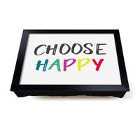 Lap Tray with Bean Bag Cushion, Choose Happy | Raised Wooden Edge, Padded Cushion, Heat-Resistant Wipe-Clean Surface, for Meals, Laptops and Crafts