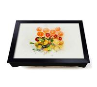 Lap Tray with Bean Bag Cushion, Citrus Fruits | Raised Wooden Edge, Padded Cushion, Heat-Resistant Wipe-Clean Surface, for Meals, Laptops and Crafts