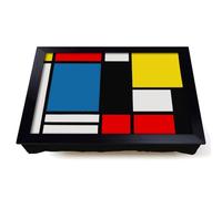 Lap Tray with Bean Bag Cushion, Composition by Piet Mondrian | Handmade in the UK, Raised Wooden Edge, Padded Cushion, Heat-Resistant Wipe-Clean Surface, for Meals, Laptops and Crafts