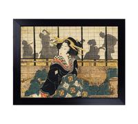 Lap Tray with Bean Bag Cushion, Eizan Kikukawa Japanese Oriental Art | Handmade in the UK, Raised Wooden Edge, Padded Cushion, Heat-Resistant Wipe-Clean Surface, for Meals, Laptops and Crafts