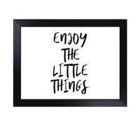 Lap Tray with Bean Bag Cushion, Enjoy the Little Things Typography Quote | Handmade in the UK, Raised Wooden Edge, Padded Cushion, Heat-Resistant Wipe-Clean Surface, for Meals, Laptops and Crafts