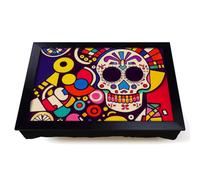 Lap Tray with Bean Bag Cushion, Entrancing Floral Sugar Skull Abstract