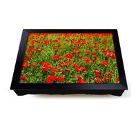 Lap Tray with Bean Bag Cushion, Flower Red Poppy Fields | Raised Wooden Edge, Padded Cushion, Heat-Resistant Wipe-Clean Surface, for Meals, Laptops and Crafts