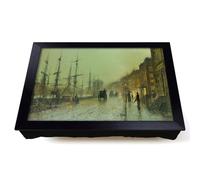 Lap Tray with Bean Bag Cushion, Glasgow Docks by John Atkinson Grimshaw | Raised Wooden Edge, Padded Cushion, Heat-Resistant Wipe-Clean Surface, for Meals, Laptops and Crafts