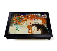 Lap Tray with Bean Bag Cushion, Gustav Klimt Mother And Child Baby Classic | Raised Wooden Edge, Padded Cushion, Heat-Resistant Wipe-Clean Surface, for Meals, Laptops and Crafts