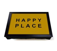 Lap Tray with Bean Bag Cushion, Happy Place Mustard | Raised Wooden Edge, Padded Cushion, Heat-Resistant Wipe-Clean Surface, for Meals, Laptops and Crafts