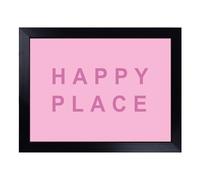 Lap Tray with Bean Bag Cushion, Happy Place Pink Typography Quote | Handmade in the UK, Raised Wooden Edge, Padded Cushion, Heat-Resistant Wipe-Clean Surface, for Meals, Laptops and Crafts