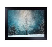 Lap Tray with Bean Bag Cushion, Hare In A Winter Forest Art | Handmade in the UK, Raised Wooden Edge, Padded Cushion, Heat-Resistant Wipe-Clean Surface, for Meals, Laptops and Crafts