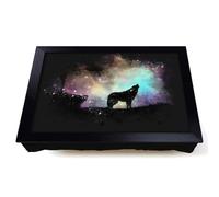Lap Tray with Bean Bag Cushion, Howling Wolf With A Galaxy Forest