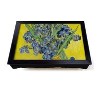 Lap Tray with Bean Bag Cushion, Iris Flowers In A Vase by Vincent Van Gogh | Raised Wooden Edge, Padded Cushion, Heat-Resistant Wipe-Clean Surface, for Meals, Laptops and Crafts