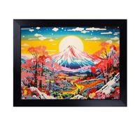 Lap Tray with Bean Bag Cushion, Japanese Mountains Pop Art | Handmade in the UK, Raised Wooden Edge, Padded Cushion, Heat-Resistant Wipe-Clean Surface, for Meals, Laptops and Crafts
