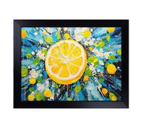 Lap Tray with Bean Bag Cushion, Lemon Fruit Expressionism | Handmade in the UK, Raised Wooden Edge, Padded Cushion, Heat-Resistant Wipe-Clean Surface, for Meals, Laptops and Crafts