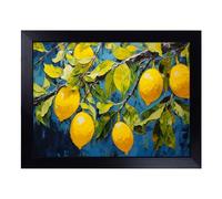 Lap Tray with Bean Bag Cushion, Lemon Fruit Expressionism | Handmade in the UK, Raised Wooden Edge, Padded Cushion, Heat-Resistant Wipe-Clean Surface, for Meals, Laptops and Crafts