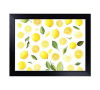Lap Tray with Bean Bag Cushion, Lemon Fruit Pattern | Handmade in the UK, Raised Wooden Edge, Padded Cushion, Heat-Resistant Wipe-Clean Surface, for Meals, Laptops and Crafts