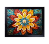 Lap Tray with Bean Bag Cushion, Mandala Flower Art Deco | Handmade in the UK, Raised Wooden Edge, Padded Cushion, Heat-Resistant Wipe-Clean Surface, for Meals, Laptops and Crafts