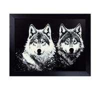 Lap Tray with Bean Bag Cushion, Painted Wolf Art Abstract | Handmade in the UK, Raised Wooden Edge, Padded Cushion, Heat-Resistant Wipe-Clean Surface, for Meals, Laptops and Crafts