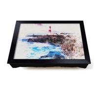 Lap Tray with Bean Bag Cushion, Portland Bill Lighthouse In Dorset Abstract | Raised Wooden Edge, Padded Cushion, Heat-Resistant Wipe-Clean Surface, for Meals, Laptops and Crafts