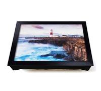 Lap Tray with Bean Bag Cushion, Portland Bill Lighthouse in Dorset | Raised Wooden Edge, Padded Cushion, Heat-Resistant Wipe-Clean Surface, for Meals, Laptops and Crafts