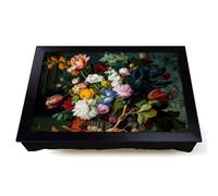 Lap Tray with Bean Bag Cushion, Severin Roesen Still Life Flower Bouquet | Raised Wooden Edge, Padded Cushion, Heat-Resistant Wipe-Clean Surface, for Meals, Laptops and Crafts