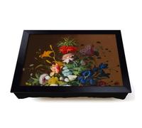 Lap Tray with Bean Bag Cushion, Severin Roesen Still Life Flowers And | Raised Wooden Edge, Padded Cushion, Heat-Resistant Wipe-Clean Surface, for Meals, Laptops and Crafts