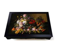 Lap Tray with Bean Bag Cushion, Severin Roesen Still Life Flowers | Raised Wooden Edge, Padded Cushion, Heat-Resistant Wipe-Clean Surface, for Meals, Laptops and Crafts