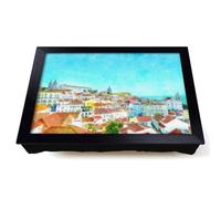 Lap Tray with Bean Bag Cushion, Skyline Of Alfama Lisbon Portugal | Raised Wooden Edge, Padded Cushion, Heat-Resistant Wipe-Clean Surface, for Meals, Laptops and Crafts
