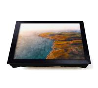 Lap Tray with Bean Bag Cushion, Swanage In Dorset | Raised Wooden Edge, Padded Cushion, Heat-Resistant Wipe-Clean Surface, for Meals, Laptops and Crafts