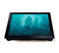 Lap Tray with Bean Bag Cushion, Teal Blue Forest | Handmade in the UK, Raised Wooden Edge, Padded Cushion, Heat-Resistant Wipe-Clean Surface, for Meals, Laptops and Crafts