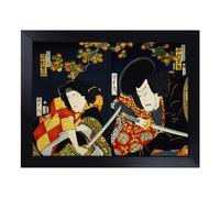 Lap Tray with Bean Bag Cushion, Two Actors With Samurai Swords By Toyohara | Handmade in the UK, Raised Wooden Edge, Padded Cushion, Heat-Resistant Wipe-Clean Surface, for Meals, Laptops and Crafts