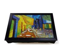 Lap Tray with Bean Bag Cushion, Vincent Van Gogh Cafe Terrace At Night | Raised Wooden Edge, Padded Cushion, Heat-Resistant Wipe-Clean Surface, for Meals, Laptops and Crafts