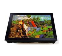 Lap Tray with Bean Bag Cushion, Vincent Van Gogh Houses Auvers | Raised Wooden Edge, Padded Cushion, Heat-Resistant Wipe-Clean Surface, for Meals, Laptops and Crafts