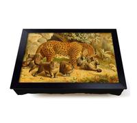 Lap Tray with Bean Bag Cushion, Vintage Natural History Leopards | Raised Wooden Edge, Padded Cushion, Heat-Resistant Wipe-Clean Surface, for Meals, Laptops and Crafts