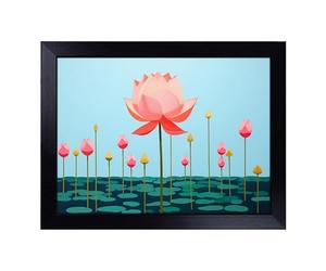 Lap Tray with Bean Bag Cushion, Water Lillies Minimalism | Handmade in the UK, Raised Wooden Edge, Padded Cushion, Heat-Resistant Wipe-Clean Surface, for Meals, Laptops and Crafts