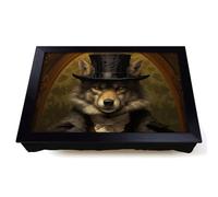 Lap Tray with Bean Bag Cushion, Wolf Victorian Art | Handmade in the UK, Raised Wooden Edge, Padded Cushion, Heat-Resistant Wipe-Clean Surface, for Meals, Laptops and Crafts