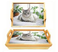Lap Tray with Bean Bag Cushion Wood Handle Cute Cat Laptray Design for Men Women, Bed Breakfast Serving Tray with Carry Handles Serving for Camping Caravan Living Room Kitchen & Garden