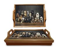 Lap Tray with Bean Bag Cushion Wood Handle Cute Dogs Love Design for Men Women, Bed Breakfast Serving Dog Tray with Carry Handles for Camping Caravan Living Room Kitchen & Garden Serve