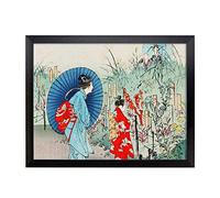 Lap Tray with Cushion | Autumn Flowers Japanese Oriental Art | Padded Bean Bag Cushion | For Eating, Working, Crafting, Laptop | Portable Table Desk